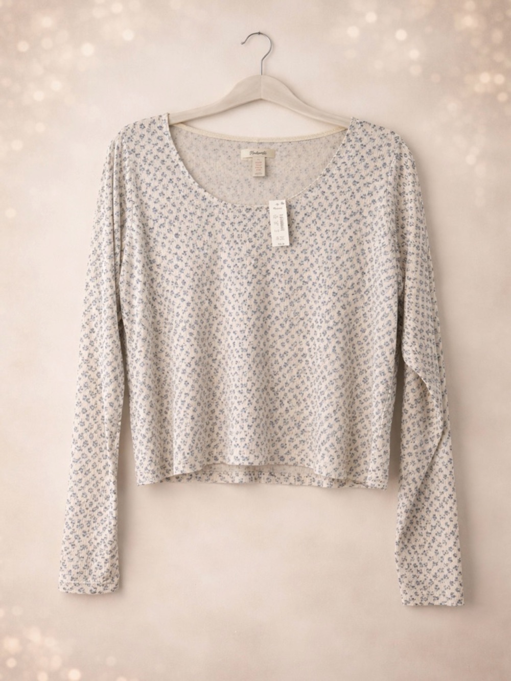 Madewell Floral Ribbed Knit Top Size XL NWT Soft Stretch Cottagecore